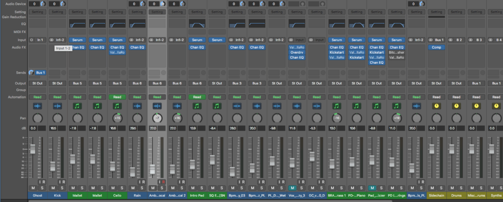 Table de mixage numérique sur un DAW